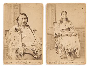 (AMERICAN INDIANS--PHOTOGRAPHY.) Mathew Brady. Cabinet card portraits of the Ute chief Ouray and his wife Chepeta.                               